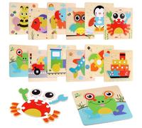 Huiguli Puzzle Legno Bambini, 12 Pezzi Puzzle Animali e Veicoli Legno | Giocattoli Educativi Montessori Bambini 1 2 3 Anni, Set Puzzle per Regali Compleanno Pasqua Halloween Natale