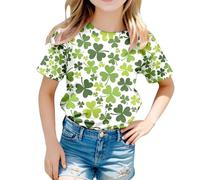 Huihong Maglietta per bambini e ragazze, maglietta con grafica per il giorno di San Patrizio, a maniche corte, girocollo, casual, estiva, casual, per vacanze, età 1-10 anni, Verde #7, 12-13 Years