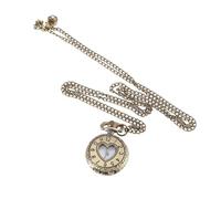 HUIJIQX Vintage Pocket Piccolo Orologio Steampunk Quarzo con Catena Hollow Cuore Cover Collana Bronzo Colore Lega Orologio Uomo Regalo, Cuore d'amore, misura unica
