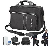 HuiJuKeJi Custodia per PS5 console e controller, custodia da trasporto con tracolla per PS5 disco console /edizione digitale/controller/carte da gioco/accessori per cavi (Black)