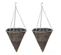 HUIKJI 2 cestini da appendere per piante, in rattan, a forma di cono per piante, vaso da fiori con catena per interni ed esterni, 19,8 cm
