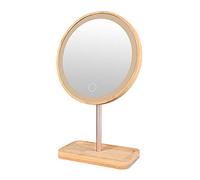 HUIKJI Specchio cosmetico dell'ufficio di legno del bambù principale dello specchio di trucco, lampada di bellezza di tocco regolabile della batteria ricaricabile di USB