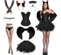 HUIKUANGEU Costume Diavolo da Donna,Angelo Nero Costume Halloween,Costume per Adulti Angelo Caduto,per Carnevale,Carnevali e Feste a Tema,Halloween