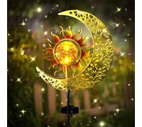 HUIKUANGEU Lampada Solare Sole e Luna,Lampade Solari da Giardino,Luci Decorative per Esterni con Sfera di Vetro a Led Luce,Luna Lampada Solare,per Esterni per Balcone, Vialetto, Prato.