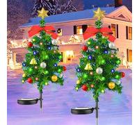 HUIKUANGEU Luci Solari per Pali di Natale,2 Pezzi Luci Dell'Albero di Natale con Paletto,Led Luci Natalizie da Esterno Energia Solare,Albero di Natale con Luci Solari Esterni,Luci Solari da Giardino