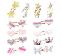 Huilanshuo 24 fermagli per capelli per ragazze, fermagli per capelli a forma di stella di compleanno come accessori, fasce per capelli arcobaleno a forma di cuore, lucide e carine