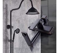 HUIMOZ Set Doccia a Pioggia per Bagno, in Ottone Anticato, Europeo, Nero, retrò, Rubinetto Doccia, Miscelatore a Parete, Vasca da Bagno, Doccia a Cascata, Rubinetto per Vasca da