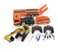 s-idee® 1319 RC camion piatto profondo (arancione) & escavatore (giallo) Set Huina 1:24 9 canali luce & suono lontano