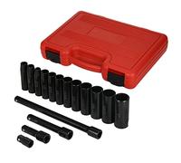 HUIOP 16PCS 1/2-Inch Drive SAE Deep Cr-V Impact Socket Set, Elettroforesi superficiale, Specifica di incisione in caso di soffiaggio rosso