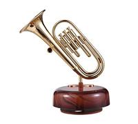 HUIOP Carillon per tromba Carillon a carica classica Carillon roteante Base girevole Strumento a fiato in ottone Replica in miniatura Artware Regalo per Natale, compleanno, San Valentino, festa della,