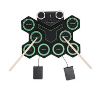 HUIOP Kit Batteria Elettronica Portatile Pad Batteria con Doppio Altoparlante per Giochi MIDI Camping Legno D'acero Due Pedali Verde