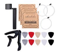 HUIOP Kit di Strumenti per Chitarra/Ukulele 10 Pezzi Ukulele in Feltro Morbido (Colori Casuali) 3 Set di Stringhe (4 Pezzi/Set) 1pc Clip avvolgibile Capo 1pc avvolgitore per Chitarra Ukulele 21/23
