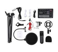 HUIOP Kit microfono a sospensione Scheda audio professionale e set di staffe per braccio microfono e microfono F998 Scheda audio live BM800 Microfono a condensatore Supporto antiurto Parabrezza Bracci