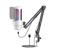 HUIOP Microfono da gioco,Microfono da gioco USB Kit microfono per computer Illuminazione RGB Modalità cardioide Pick-up Mute rapido e manopola di guadagno con Boom Rack per giochi/riunioni/live