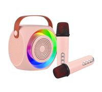 HUIOP Mini macchina per karaoke, set di microfono e altoparlante wireless con 2 microfoni, luce colorata a LED, microfono portatile, altoparlante per karaoke, regali per feste di compleanno, desktop,