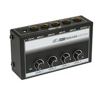 HUIOP Mini Mixer Audio Mixer di Linea a 4 canali a bassissimo Rumore MH400 con ingressi TS da 1/4" e Controllo del Volume in Uscita per Chitarre, Bassi, tastiere,Mixer a 4 canali