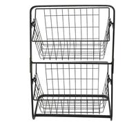 HUIOP Multipurpose Fruit Basket in Carbon Steel, Design a 2 Livelli | Resistente alla ruggine, facile da pulire, adatto a vari ambienti, poco ingombrante