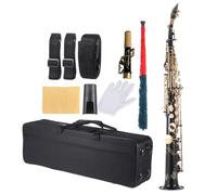 HUIOP Ottone Dritto Sax Soprano Sassofono Sib B Strumento a fiato Piatto Conchiglia Naturale Modello Intagliato con Custodia Guanti Panno per la Pulizia Cinghie Asta per la Pulizia