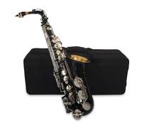 HUIOP Sassofono Contralto MIB Nero Sax Corpo in Ottone Chiavi a Conchiglia Bianche Strumento a fiato con Custodia per Il Trasporto Guanti Panno per Pulizia Spazzola Collo del Sax,Sassofono