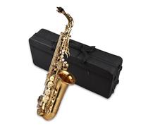HUIOP Sassofono contralto Mib Ottone laccato Sax contralto Strumento a fiato con custodia per il trasporto Guanti Cinghie Panno e spazzola per pulizia Ance mute per sassofono Cuscinetto per bocchino,S