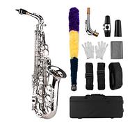 HUIOP Sassofono Sax Mib Be Alto E Piatto Ottone intagliato Modello sulla superficie Bocchino in plastica Squisito con guanti Panno per pulizia Spazzole,Saxophone Sax