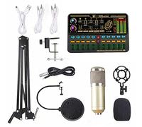 HUIOP Scheda audio live SK500 multifunzionale e kit microfono a sospensione BM800 Registrazione di trasmissione Microfono a condensatore Dispositivo di cambio voce intelligente Mixer audio per compute