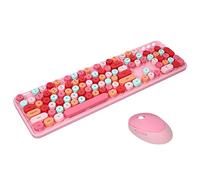 HUIOP Set di tastiera e mouse Sweet Keyboard Mouse Combo Mixed Color 2.4G Tastiera Wireless Mouse Set Copritasto di sospensione circolare per PC Laptop Pink