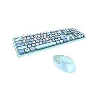 HUIOP Set di tastiera e mouse Sweet Keyboard Mouse Combo Mixed Color 2.4G Tastiera Wireless Mouse Set Copritasto di sospensione circolare per PC Laptop Blue