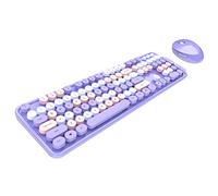 HUIOP Set di tastiera e mouse Sweet Keyboard Mouse Combo Mixed Colour 2.4G Wireless Keyboard Mouse Set Copritasto di sospensione circolare per PC Laptop Viola