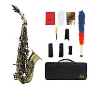 HUIOP Stile vintage Sib Soprano Sassofono Sax Materiale ottone Materiale strumento a fiato con custodia per guanti Guanti Panno per pulizia Spazzola per sax Cinturino per bocchino,Sassofono in ottone