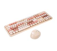 HUIOP Sweet Keyboard Mouse Combo Mixed Color 2.4G Wireless Keyboard Mouse Set Tappo per chiave a sospensione circolare per PC Laptop Marrone chiaro,Tastiera Mouse Set