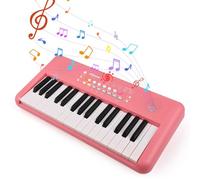 HUIOP Tastiera elettronica per pianoforte a 32 tasti, 16 toni, 10 ritmi, 10 demo, strumento musicale con doppio altoparlante e microfono, doppia modalità di alimentazione, tastiera per pianoforte port