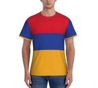 HUIopq Bandiera dell'Armenia Stampa Tempo Libero Abbigliamento quotidiano T-Shirt Uomo Manica Corta Allenamento Elegante Estate Traspirante, Nero , L