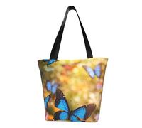 HUIopq blu farfalla e fiori stampa leggera estate borsa tote tracolla regolabile convenienza viaggio spiaggia uso quotidiano