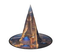 HUIopq Cappello da strega di Halloween con stampa notturna della città | Accessorio per costume pieghevole versatile per feste in famiglia e feste in maschera