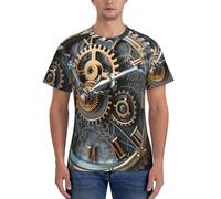 HUIopq Clock Gear Print Leisure Wear Everyday T-Shirt Uomo Manica Corta Allenamento Elegante Estate Traspirante, Nero , L