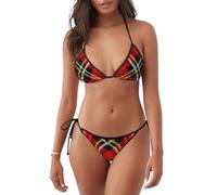 HUIopq Costume da bagno a due pezzi con stampa scozzese rossa e nera sorprendente, costume da bagno da donna, spiaggia, piscina, avventura estiva, impermeabile, Nero , XL