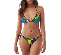 HUIopq Costume da bagno da donna con stampa di bandiere del Sud America, due pezzi, costume da bagno da donna, spiaggia, piscina, avventura estiva, impermeabile, Nero , M