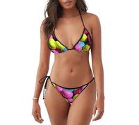 HUIopq Costume da bagno da donna con stampa di palline da tennis rosa brillante, due pezzi, costume da bagno da spiaggia, piscina, avventura estiva, impermeabile, Nero , XL