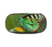 HUIopq Green Leaf Colorful Butterfly Print - Astuccio portapenne di grande capacità, versatile, per scuola, ufficio, trucco, accessorio da viaggio, Nero , Taglia unica, Organizer per borse