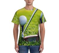 HUIopq Maglietta da uomo a maniche corte da allenamento elegante estiva traspirante con stampa campo da golf per il tempo libero, Nero , S