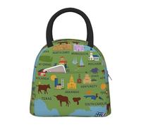 HUIopq Mappa degli Stati Uniti con icone stampate stampa alla moda borsa termica pranzo pasti snack bevande Tote adulti bambini famiglie