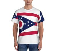 HUIopq Ohio State Flag Print Leisure Wear Everyday T-Shirt Uomo Manica Corta Allenamento Elegante Estate Traspirante, Nero , L