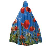HUIopq Papaveri su cielo blu stampa mantello con cappuccio morbido mantello Cosplay Masquerade Carnevale Festival a tema gite eventi