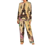 HUIopq Pigiama da donna a maniche lunghe con stampa Torre Eiffel Parigi | Abbigliamento casual leggero per le vacanze, idea regalo per Natale, compleanno, madre, figlia, sorella