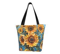 HUIopq Pittura a olio Stampa Girasole Borsa Estiva Leggera Tote Cinghia Regolabile Convenienza Viaggi Spiaggia Uso quotidiano