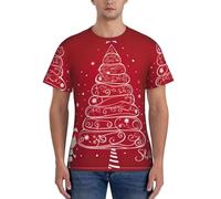 HUIopq rosso albero di Natale stampa tempo libero usura tutti i giorni t-shirt uomo manica corta allenamento elegante estate traspirante, Nero , L