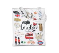 Huipalon Borsa tote in tela di Londra, souvenir di Londra, borsa tote bag riutilizzabile pratica borsa di tela di Londra per shopping, lavoro, scuola, viaggi, regali britannici