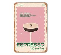 Huipalon Espresso Martini Targa in Metallo Vintage Coffee Sign Chic Coffee Wall Art Rosa Decorazione da Parete Coquette Pittura Ferro per Caffè Cucina Pub Bar 30,5 x 20,3 cm