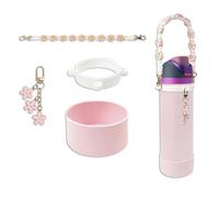 Huipalon Set di 4 accessori per tazze per borraccia Owala da 680,4 g, in silicone, compatibile con Owala Twist & Flip con cinturino portatile fatto a mano e ciondolo floreale (rosa)